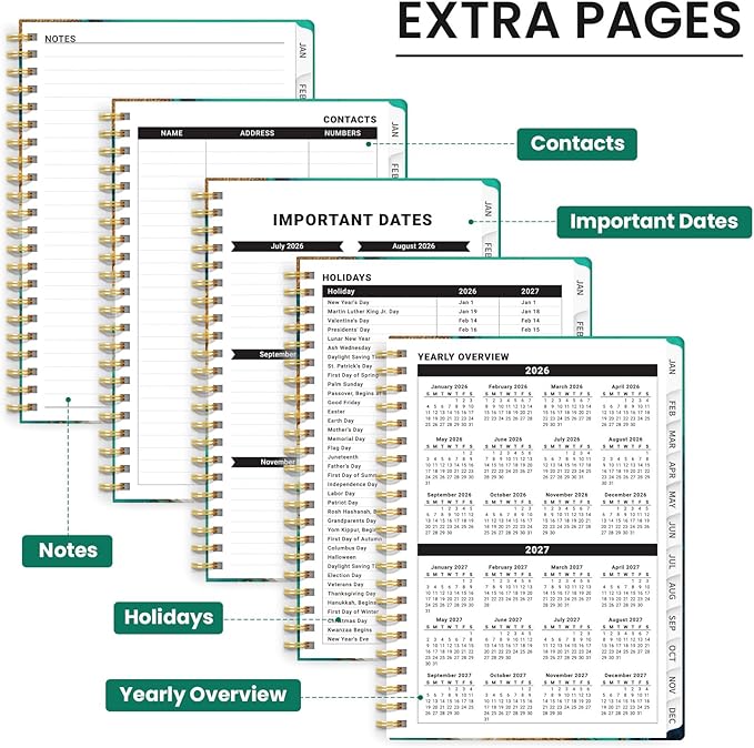 2026 Planner, Weekly and Monthly Planner for Women, January 2026 - December 2026, Hardcover 2026 Calendar Planner Book with Tabs, Inner Pocket, Spiral Bound, Perfect for Office Home School Supplies - A4 (8.5" x 11"), Coastline
