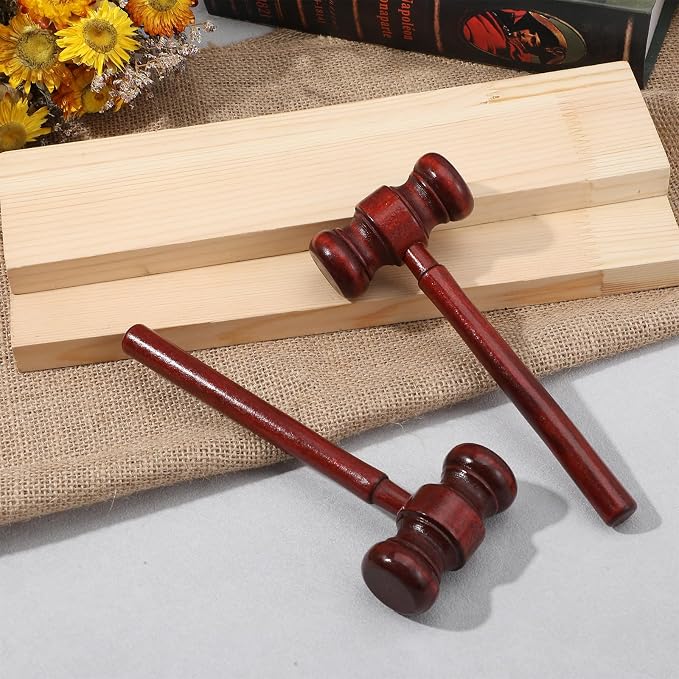 2 Pcs Brown Handmade Wooden Judge Gavel, Vintage Auction Courtroom Judge Hammer Gavels Mallets for Cosplay Lawyer Justice Costume Props and Clothing Accessories, Office Desk and Workspace Organizers