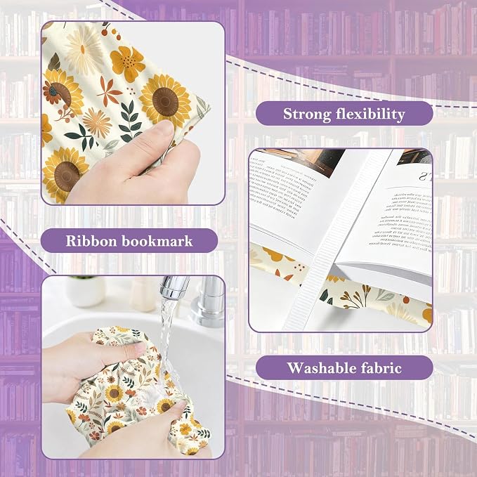 6 Pack Stretchable Book Covers, Jumbo Book Covers for Paperbacks Hardcover Books up to 9 x 11 Inches, Reusable Washable Protective Fabric Books Sleeves, Floral