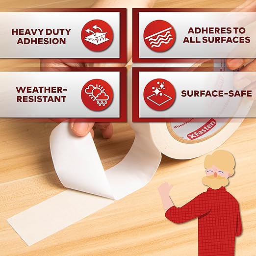 XFasten Extra Sticky Double-Sided Tape, White, 2-inch x 15-Yard, Extreme Bonding for Anti-Scratch Cat Training Tape, Rug to Carpet Anti Slip Gripper Tape, and Woodworking