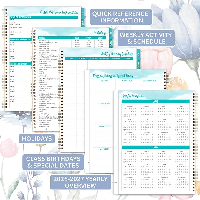 Teacher Planner 2026-2027 - Lesson Planner 2026-2027, Jul. 2026 - Jun. 2027, 8.5'' x 11'', Lesson Plan Book, Weekly and Monthly Homeschool Planner, Academic Planner with Inspirational Quotes, Colorful Tabs