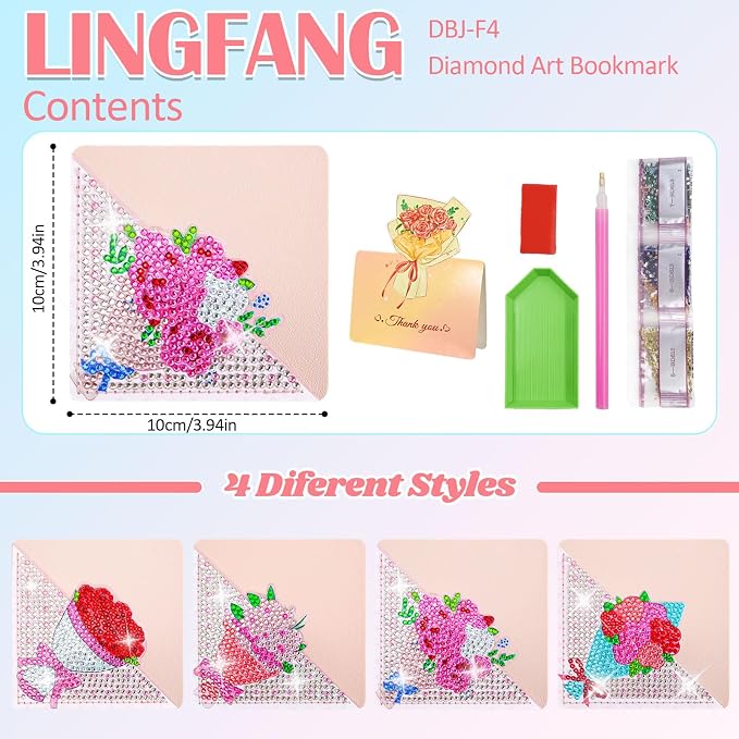 4 Pcs Diamond Painting Bookmark, Flower DIY Corner Book Makers for Adults Book Lovers, Diamond Art Beginners, Small Diamond Art Kits, Art Crafts Supplies Gift for Girls (Flower Valentine)