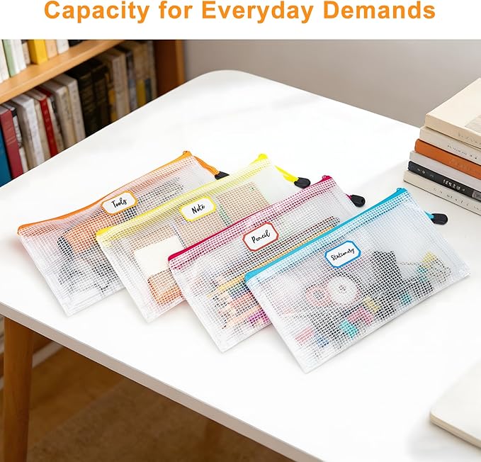 9.4x4.9 Inches Mesh Zipper Pouch with Sticker, 60 Pack Puzzle Storage Bags, Organization Baggies for Travel, Office Appliances, Classroom Supplies and Home Classification