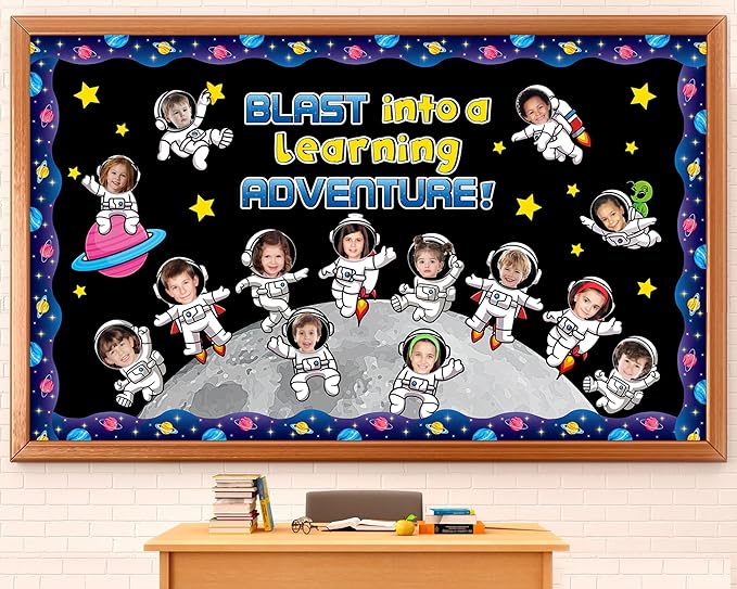 Outer Space Astronaut Bulletin Board Set Blast into A Learning Adventure Classroom Bulletin Board Decorations Planet Galaxy Astronaut Cutouts for Kids School Classroom Chalkboard Wall Decor