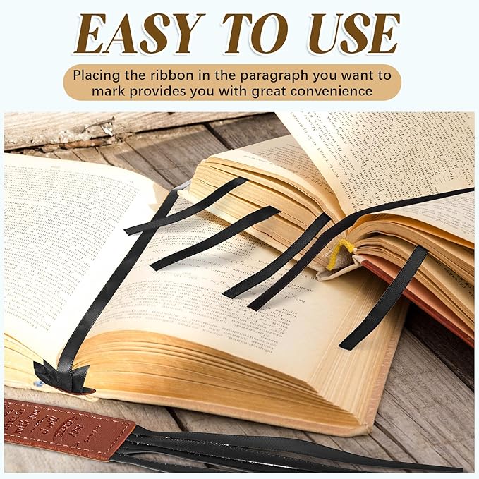 Outus 3 Pieces Bible Ribbon Bookmark Markers Artificial Leather Bookmark with Ribbons for Books Office(Inspirational,Black)