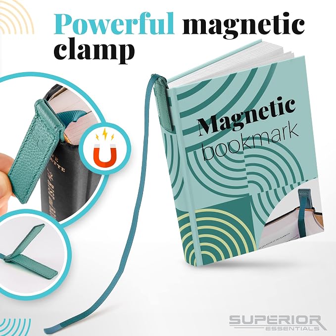 Superior Essentials Magnetic Bookmark-Genuine Leather, Single Long Ribbon Bible Bookmark for Book Lovers-Amplify Your Love for Books with Our Elegant Ribbon Page Marker (Aqua Blue, 3PC)
