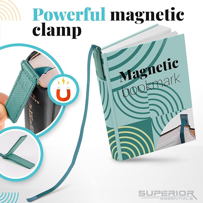 Superior Essentials Planner Magnetic Bookmark - Genuine Leather, Single Long Ribbon Bible Bookmark for Book Lovers - Amplify Your Love for Books with Our Elegant Ribbon Page Marker (1PC, Aqua Blue)