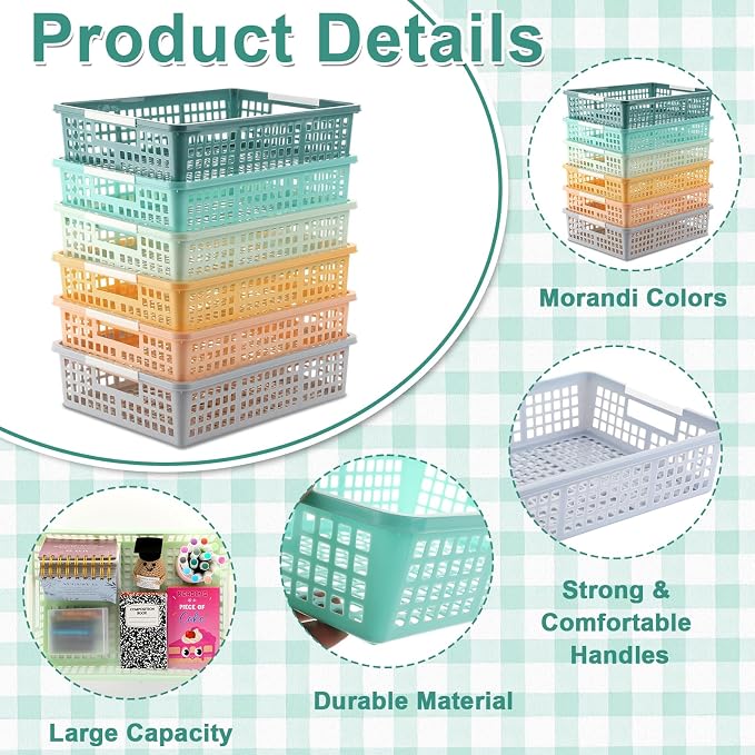6 PCS Plastic Classroom Turn in Paper Trays Storage Bin Basket Organizers Holds 4A Paper File for School Teacher Supplies Classroom Office Home Organization and Storage Tray (Morandi)