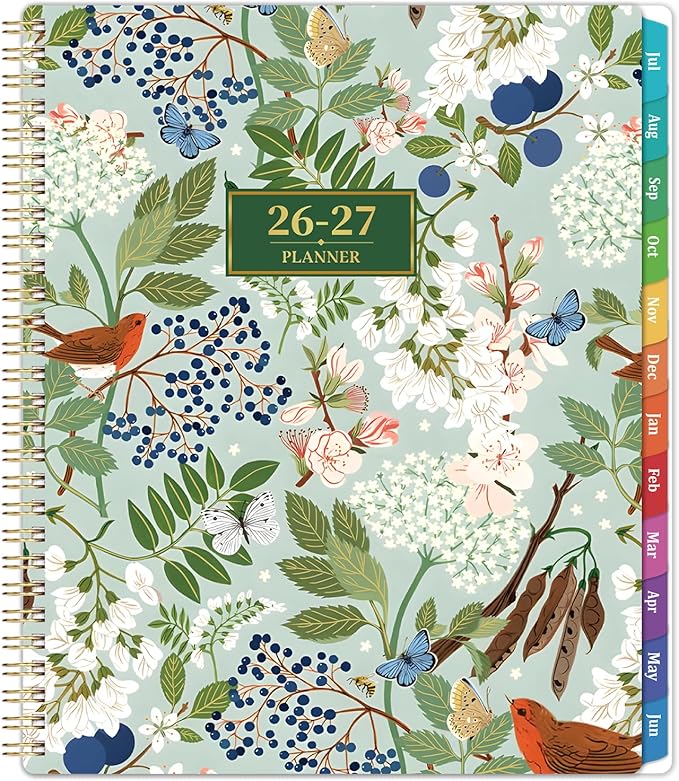 Planner 2026-2027 - Academic Planner 26-27, July 2026 - June 2027, 9" x 11", 2026-2027 Planner Weekly and Monthly with Monthly Colorful Tabs + Storage Pocket + Spiral Bound - Floral
