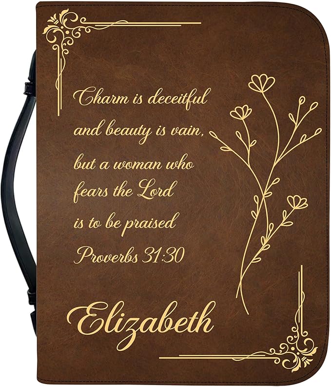 Custom Leather Bible Cover with Name – Personalized Bible Case for Women, Zippered with Handle, Bookmark & Storage Pockets, Christian Gift for Mom, Daughter, Grandma (Custom Quote, M-2XL)