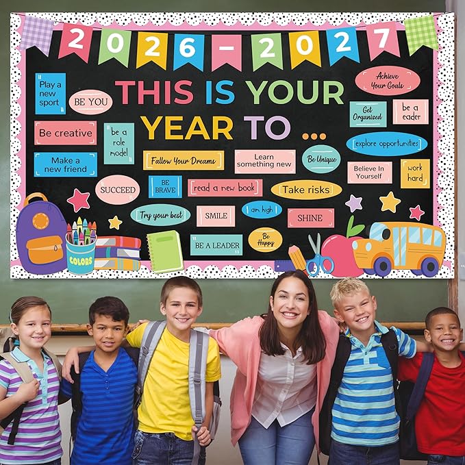 Classroom Bulletin Board Decoration Set This is Your Year Inspirational Classroom Decoration Pastel Welcome Back to School Bulletin Board Cutouts for School Office Chalkboard Wall Door Decor Supply