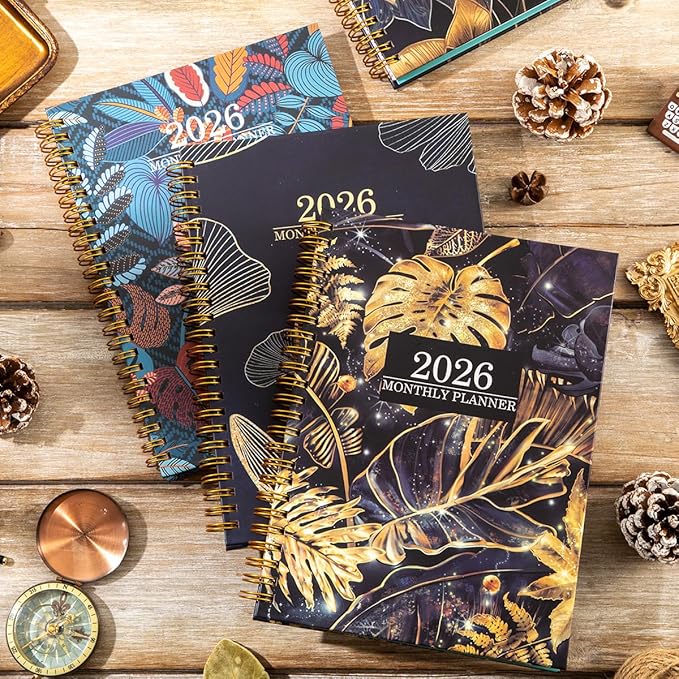 Planner 2026 - Weekly and Monthly Calendar Academic Planner, 2026 Yearly Daily Calendar Planning Agenda Book with Month Tabs, Jan to Dec 2026, With Stickers for Home Office School, 6.5" x 8.5" (Golden leaves)