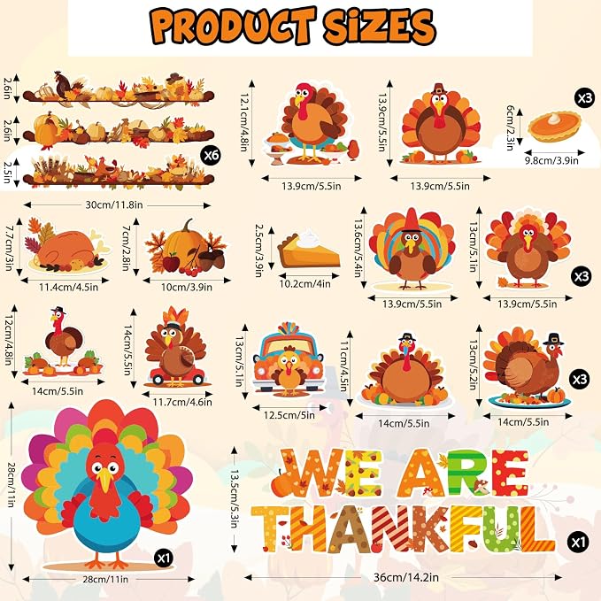 Fancy Land Thanksgiving Bulletin Board Decorations for Classroom Turkey Fall Pumpkin Cutouts Set for Autumn Harvest School Chalkboard Wall Door Decor 61Pcs