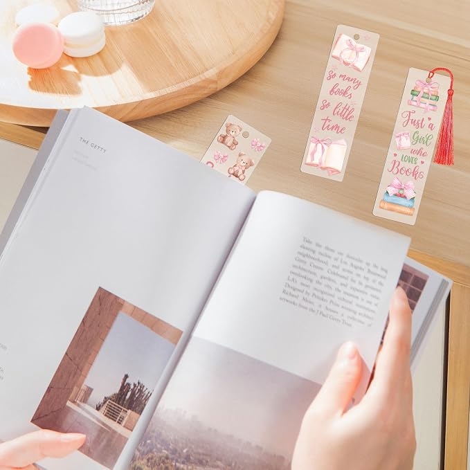 UV DTF Bookmark Wraps - 24 Sheets Conquette Acrylic Bookmark Blanks Sticker, Bow UV DTF Transfer Stickers, Books Bear Cherries Design for Book Lover DIY Projects
