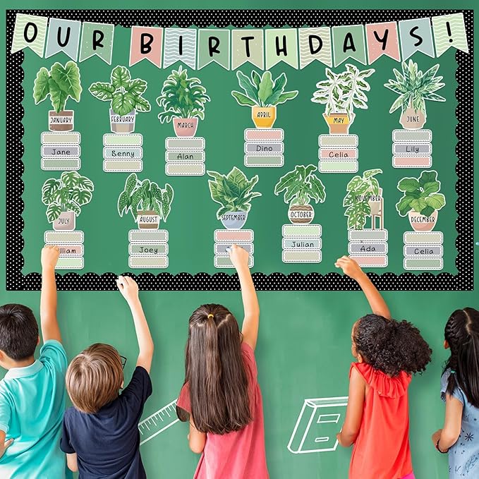Happy Birthday Bulletin Board Decorations Boho Plants Birthday Bulletin Board Border Set Greenery Paper Cutouts for Calendars Back to School Preschool Chalkboard Supplies