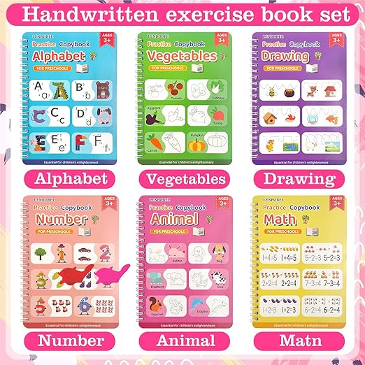 6 Pack Magic Grooved Writing Practice Books Reusable Magical Handwriting Practice for Kids Ages 3-8 Kindergarten Back to School Educational Gift Preschool Valentines Classroom Gift