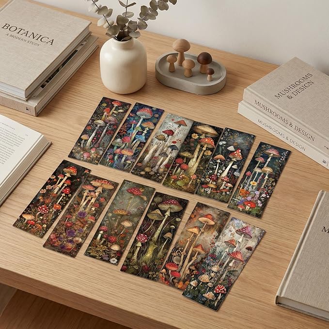 Mushroom Garden Bookmarks Gifts - 120 Pcs Whimsical Flower Bookmark Paper Double-Sided Reading Page Markers Clips Book Mark for Women Men Office Home Book Lovers Bookworm Party Supplies