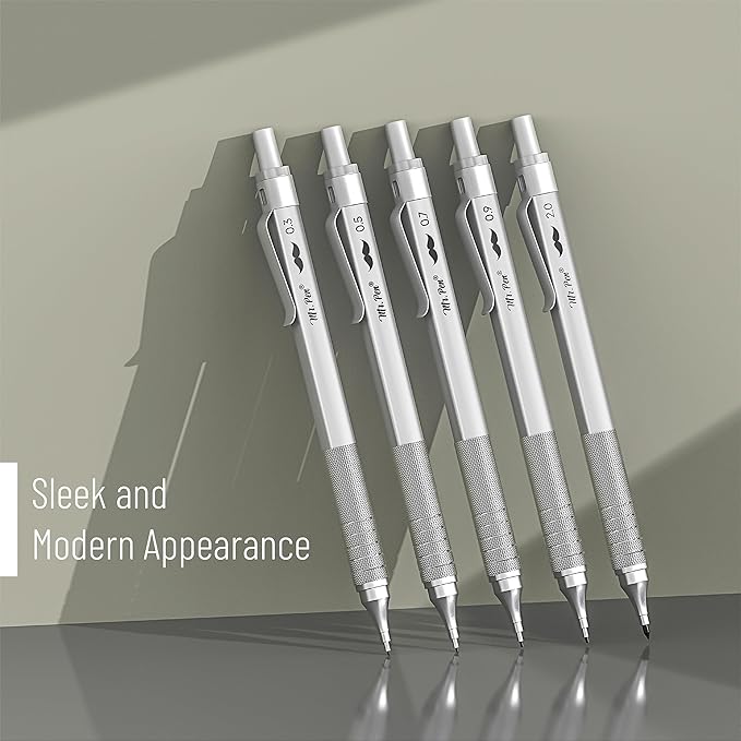 Mr. Pen- Professional Metal Mechanical Pencil Set with Lead Refills & Erasers, 5 Pack, 5 Sizes, 0.3, 0.5, 0.7, 0.9 & 2mm, 6x Tubes HB, 2B & Colored Lead Refills for School Supplies, Drawing, Sketching
