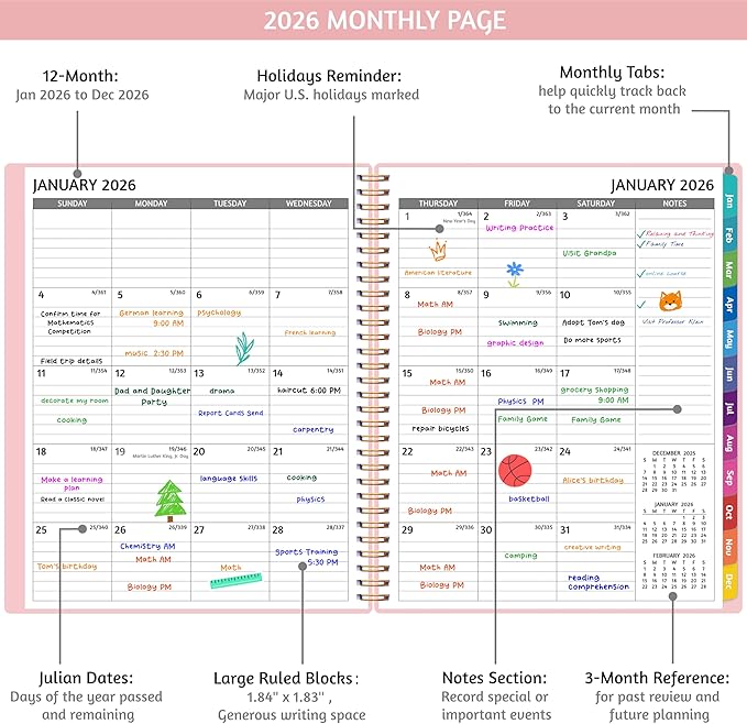 2026 Appointment Book - January - December 2026, Appointment Planner with Weekly ＆ Monthly Spread, 8.5'' x 10.5'', Large, 15 Minute Increments, 2026 Daily Planner with Pockets, Tabs, Soft Cover