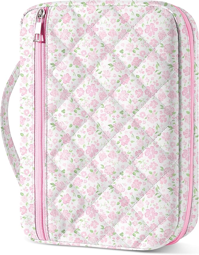 Bible Cover Case for Women, Quilted Bible Cover Bag with Handle for Girls, Bible Carrying Case Study Supplies Accessories for Women
