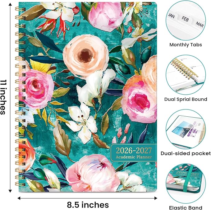 Academic Planner 2026-2027, Weekly and Monthly Calendar Book, July 2026 – June 2027, Hardcover Planner with Tabs, Perfect for Teachers, Students, Women & Men, A4 (8.5" x 11") - Oil