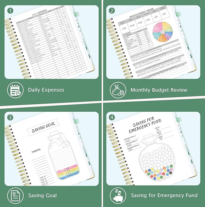 Ospelelf Undated Budget Planner with Expense Tracker and Bill Organizer Large Spiral Bound Monthly Account Planners to Take Control of Your Money 12 Months Green