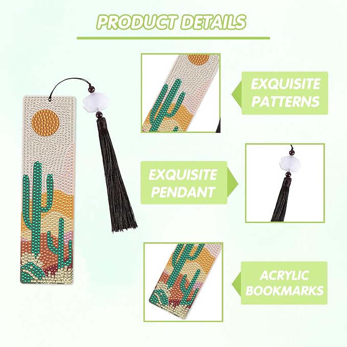 Boho Diamond Painting Bookmark Kit: 6PCS Aesthetic Diamond Art Bookmarks with Tassels, Bohemian Diamond Art Book Marks, DIY Craft Gift for Book Lovers, Reading Accessories for Adults & Kids