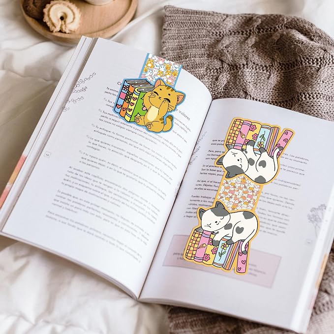 Cat Magnetic Bookmarks, 12 Pcs Cute Kawaii Cat Book Markers Page Clips, Office Desk Accessories for Women Book Lovers