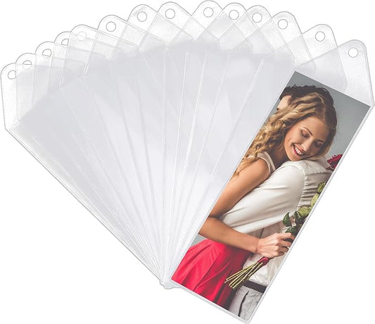 Blulu 60 Pieces 2x6 Inches Clear Bookmark Sleeves Plastic Bookmark Holder Blank Photo Booth Frames Vinyl Cover for Wedding Photo Strips Graduation Gift Office Party Favors