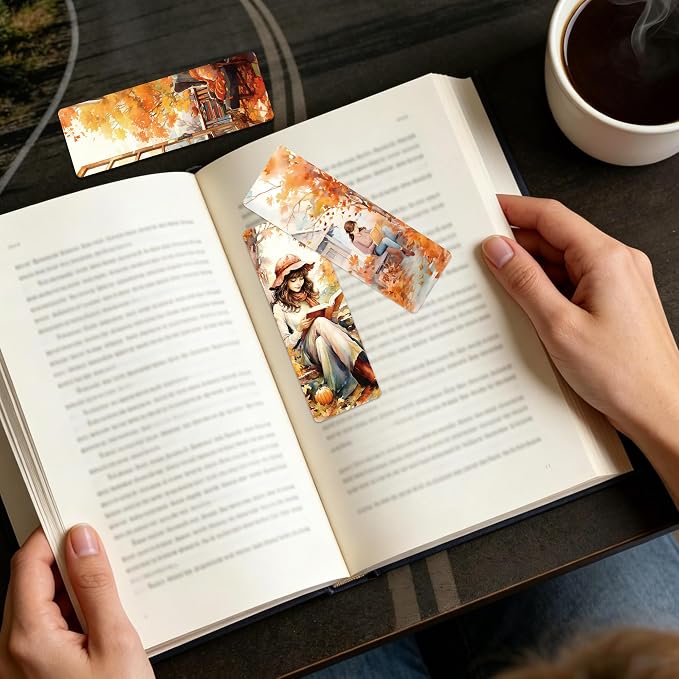 Fall Bookmarks Bulk, 100 Pcs Autumn Aesthetic Book Marks for Reading Women, Cute Seasonal Paper Page Markers Double Sided for Book Lovers Classroom Library Bookish Gifts