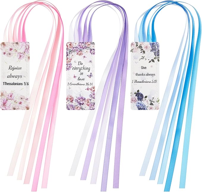 Outus 3 Pieces Bible Ribbon Bookmark Markers Artificial Leather Bookmark with Ribbons for Books Office(Rose,Pink)
