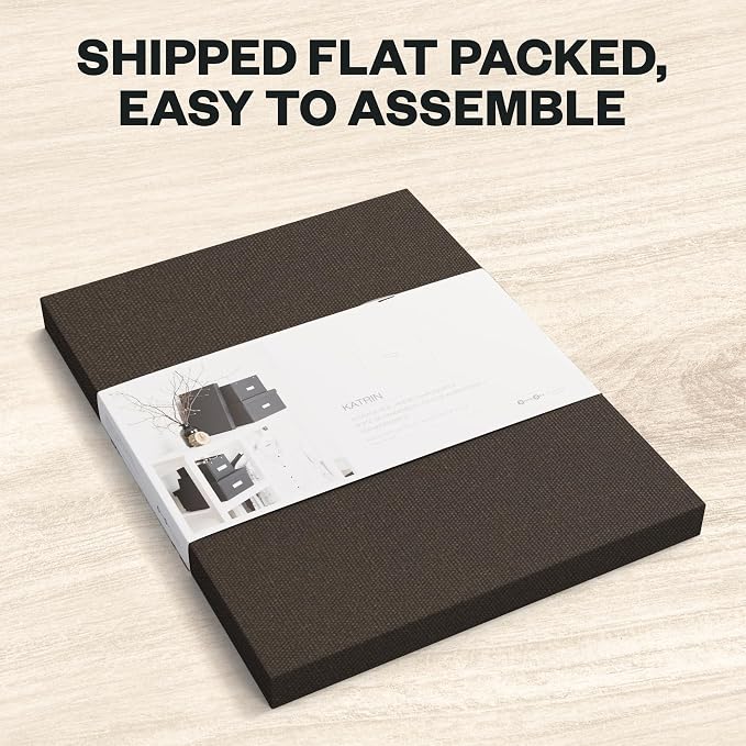 Bigso Katrin Collapsible Storage Box with Lid - Decorative Photo Storage Box with Label Holder for Easy Identification - Simple Assembly without Tools - W13.5 x D17.6 x H7.2 (inches) - Dark Brown