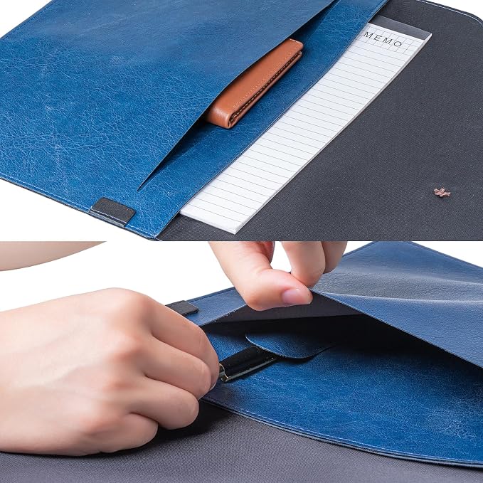 Men PU Leather File Folder for Documents, Coworker Office Gifts Organizer File Document Folder with String Tie, Laptop Sleeve Notebook Case, A4 Envelopes Leather Filing Organizer for Men Women - Blue