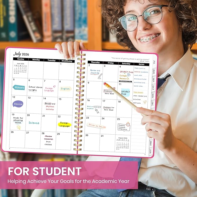 Planner 2026-2027 for Women & Men, Academic Monthly and Weekly Calendar Planner, Jul 2026 - Jun 2027, A4 (8.5" x 11"), Teacher Student Planning Book with Tabs, Ideal for Office School Supplies - Berry Pink