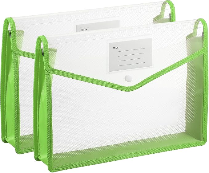 PATIKIL Plastic Expanding File Folders, 2 Pack A4 File Folder Envelopes Letter Size Document Organizer Supplies with Snap Closure for Classroom Office, Green, Horizontal