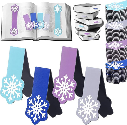 Clabby 48 Pcs Mini Snowflake Magnetic Bookmark Bulk Snowflake Page Clip Magnet Book Page Markers Set for Teacher Appreciation Graduation Book Lovers Students Reader Gifts Office House Supplies 4 Style