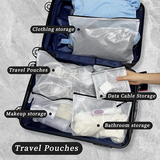 MultiBey 18 Pack Mesh Zipper Bags, 6 Sizes Black Waterproof Organizer Pouches for Puzzles, Travel, Office and School Supplies