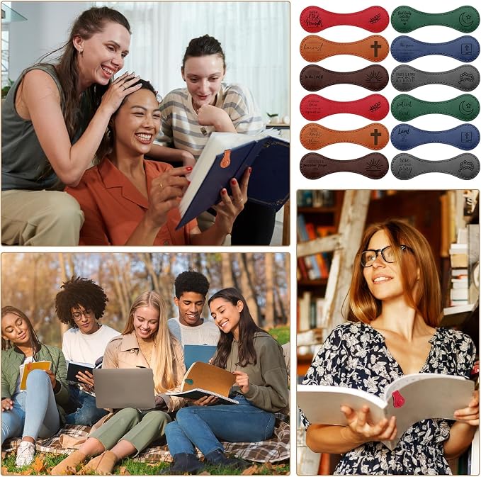 Sinload 12 Pcs Magnetic Christian Bookmarks Fathers Day Christian Gifts, Leather Bible Verse Bookmarks Scripture Page Markers for Men Dad Godfather Sunday School Reading Church Bible Study (Fashion)