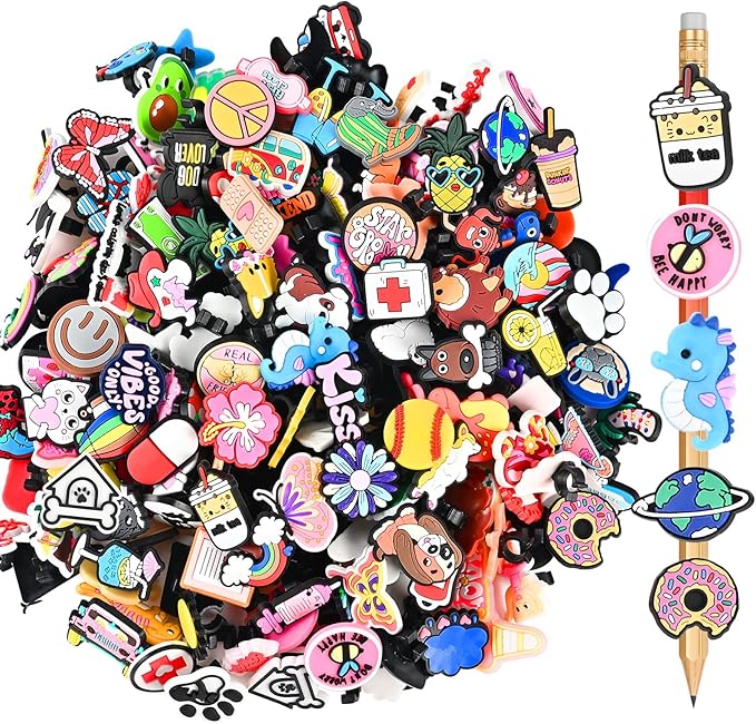 Goldge 200PCS Pencil Toppers, Colorful Pencil Charms Bulk for Classroom Rewards, School Supplies Decorations, Student Incentives Classroom Prizes