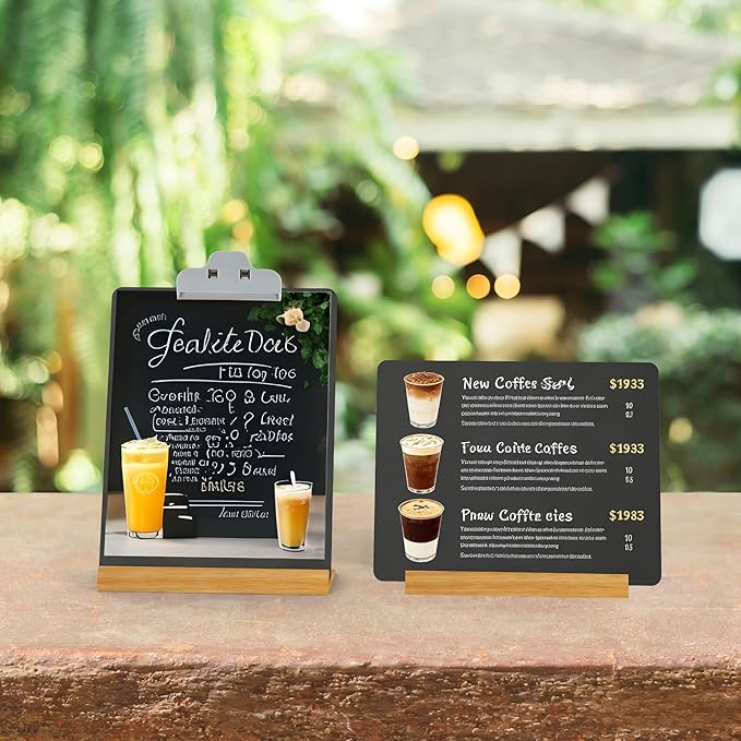 2 Pack 8.6x11.7 in Small Chalkboard Signs with Wood Base for Tabletop Decor Double Sided Mini Chalkboard for Restaurant Food Menu, Message Board, Wedding Party