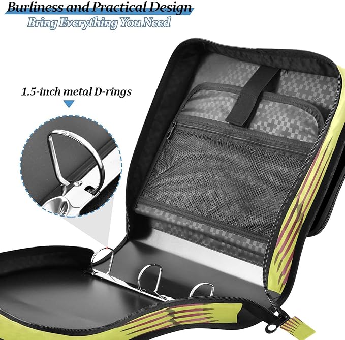 Kcldeci A Closeup Yellow Softball Laces Baseball Zipper Binder，Paper Organizer Organizer 1.5inch 3 Ring Binder Bag Expanding File Folder for School and Office