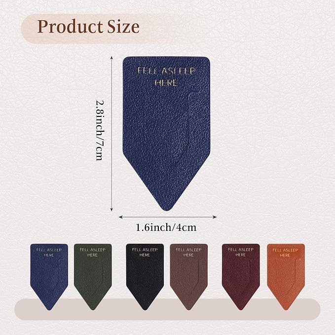 Leather Bookmark for Reading Women, Fell Asleep HERE Bookmarks, Index Book Marks for Book Lovers, 6 Pcs Drak Color Set