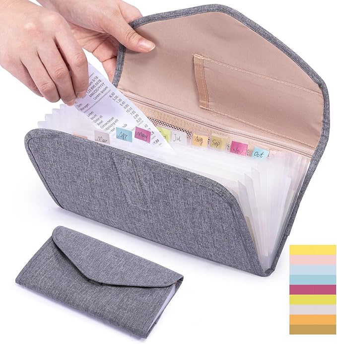 Fabric Bill Organizer with Pockets 10x6 Receipt Organizer for Business - Receipt Holder Organizer - Cash Organizer -Coupon Holder - Money Organizer for Cash- Small Accordion File Organizer