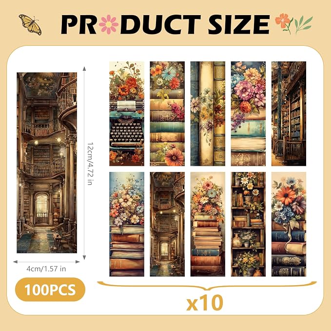 100 Pcs Vintage Book Bulk Bookmark, Retro Floral Books Aesthetic Bulk Paper Bookmarks for Reading Lovers, Cottagecore Paper Bookmark Gift for Kids Girls Teachers Students
