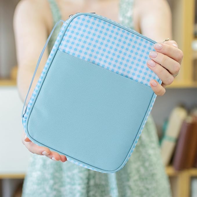 Bible Covers for Women, Bible Case, Bible Bag with Top Handle, Stripe Bible Bag Proteceive Book Case, Bible Carrying Church Bag for Christian Gifts （Blue Gingham）