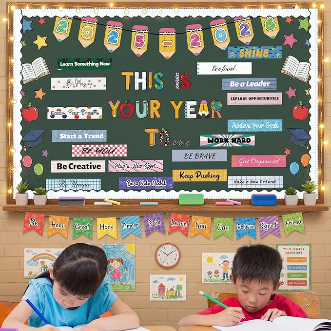 Eaasty Bulletin Board Kit Decor Welcome Back to School Bulletin Board Bright Groovy Growth Mindset Positive Affirmations Wall Decor for School Nursery Chalkboard Wall Door Party Supplies