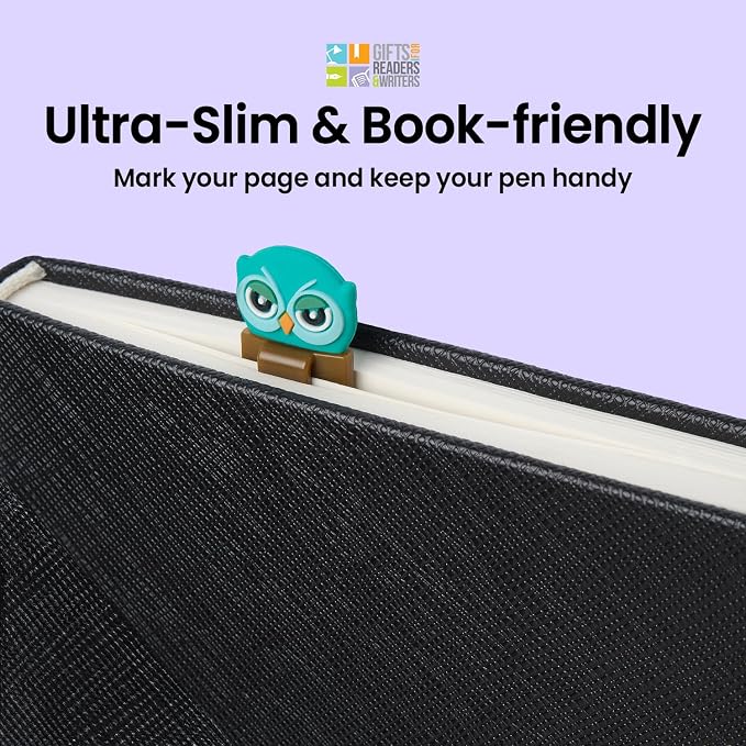 Gifts for Readers & Writers Pen Bookmark, Page Marker & Flat Writing Pen for Journal Notebook & Planner, Penmark Reading Accessory for Making Book Annotations, Owl