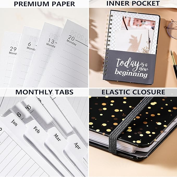 2026 Planner - Planner 2026, 2026 Planner weekly and monthly, January 2026 - December 2026, 6.3" x 8.4", 2026 Calendar Planner with Tabs, Inner Pocket, Premium Paper, Twin-wire Binding