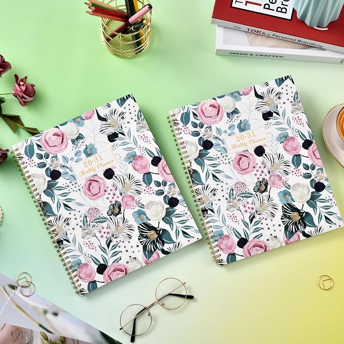2026-2031 Monthly Planner - 5 Year Planner/Calendar 2026-2031 Spiral Bound, Jul. 2026 - Jun. 2031, 9" x 11", Twin-Wire Binding + Printed Tabs - Petunia
