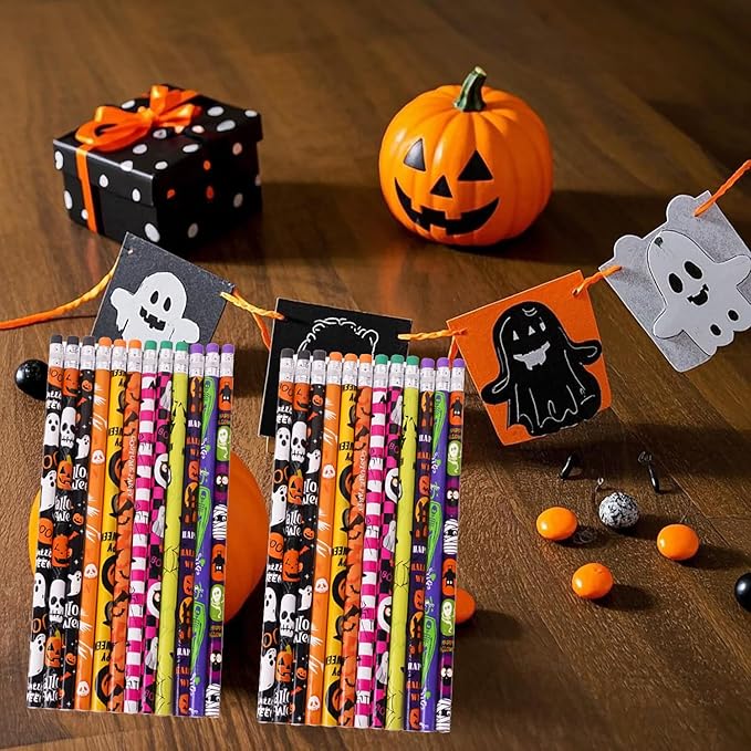 96pcs Halloween Pencils with Eraser for Halloween Wood Pencils Bulk (Halloween, 96)